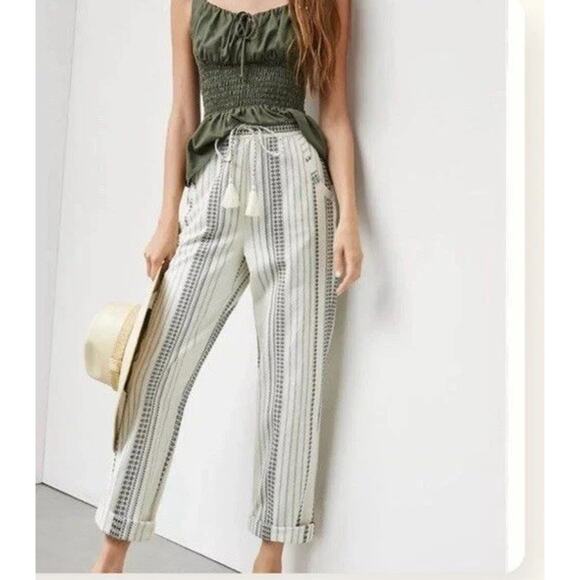 Anthropologie Pants Womens Large Cream Black Essential Beach Boho Aztec Tassel - Picture 2 of 14